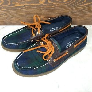 Sperry blue green plaid women's boat shoes size 7